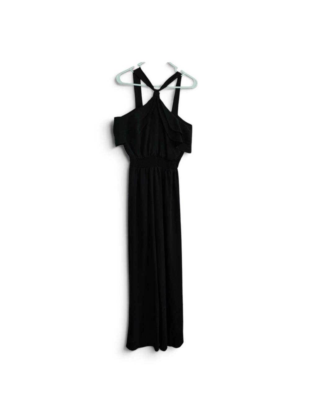 Gracia Black cold-shoulder Ruffle halter jumpsuit